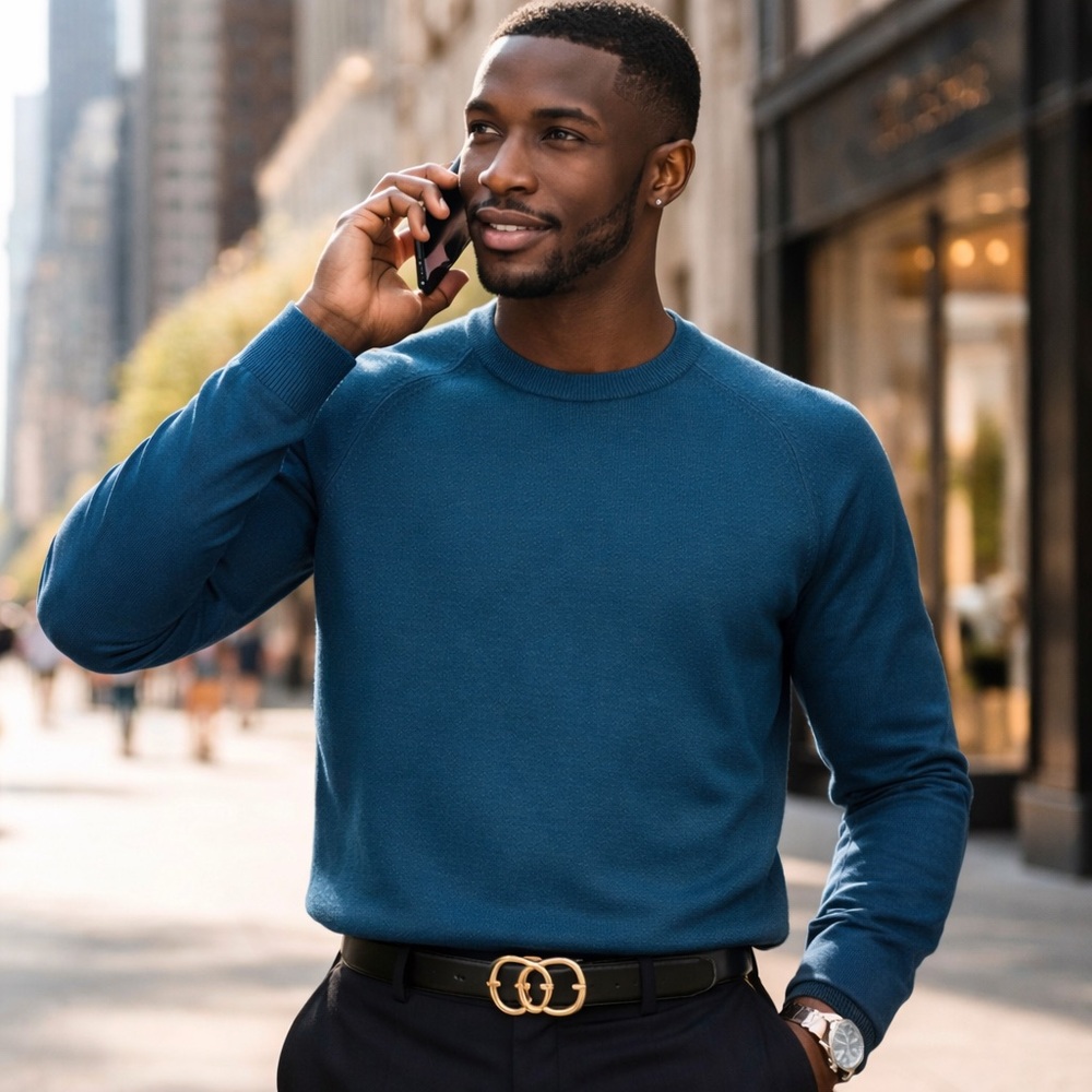 Banana Republic Men's Deep Blue/Teal Crewneck Sweater